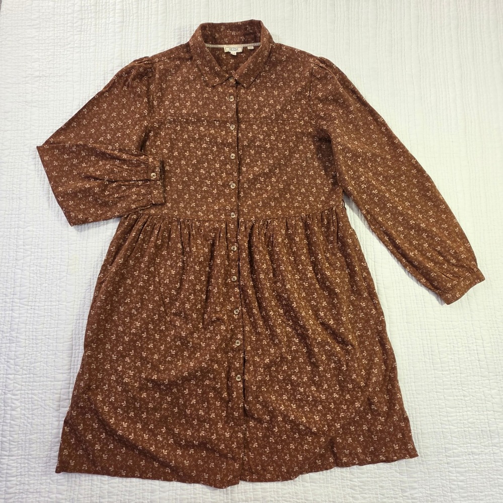 FatFace Floral Babydoll Dress Size 10 Brown Cottagecore Prairie Midi EUC
